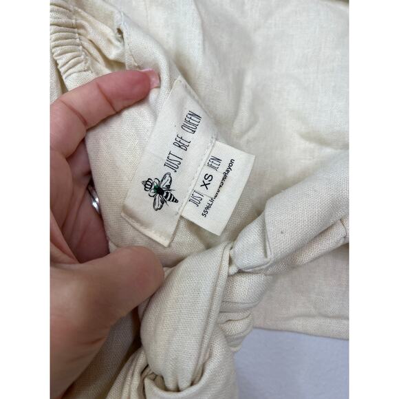 NEW Just Bee Queen Liza Bow Tie Crop Top in Linen Blend Oatmeal Cream - Picture 6 of 8